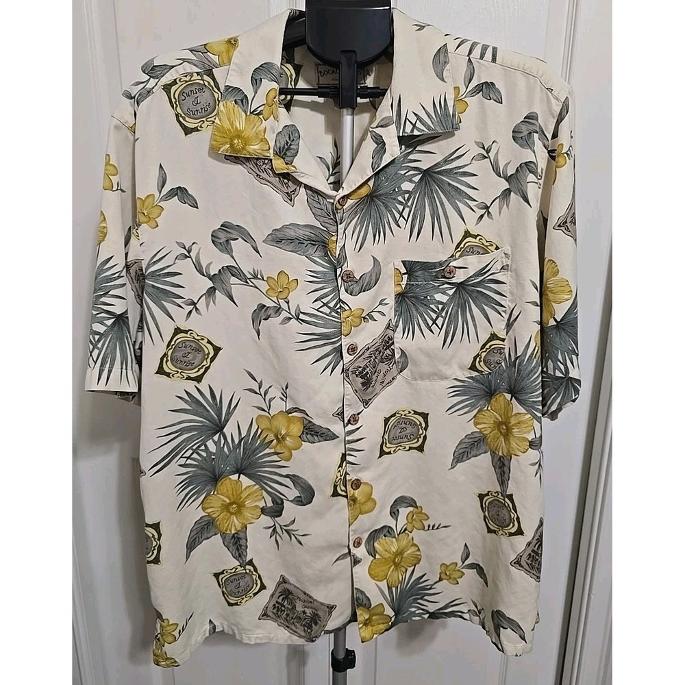 Boca Classics‎ Men's Large Button-up Shirt 100% Silk Tropical Hawaiian